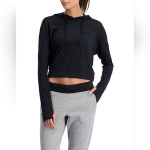 Three Sixty Six Women's Long-Sleeve Crop Top Hoodie, JET BLACK, Multiple Sizes